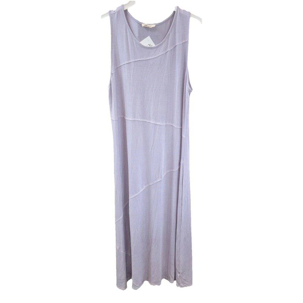 Blumin Apparel Women Dress 1XL Lilac Sleeveless Stretch Pullon Maxi Raw Seams